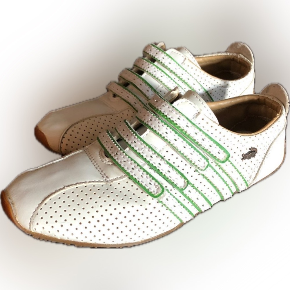 Lacoste winter white and green Velcro style shoes